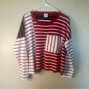 Cabi Womens Sweater Size Medium Stripe Red White Black Oversized Boxy Coastal